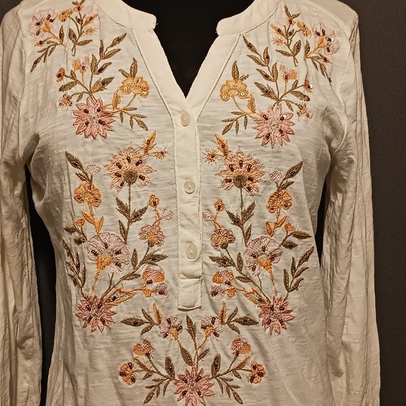 Style & Co. Tops - Style & Co Womens Floral Embroidered Sequined Tunic‎ Top Blouse Long Sleeve PM